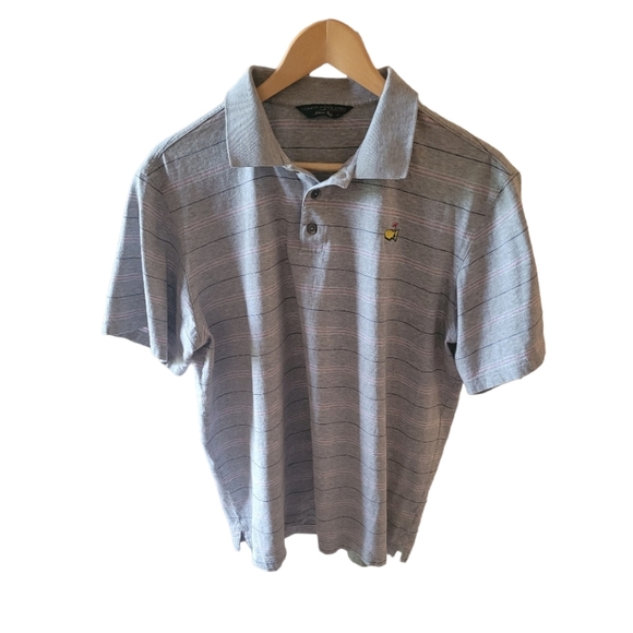 Clubhouse Collection Masters Golf Polo Shirt Men's Gray Stripe Size Large Italy